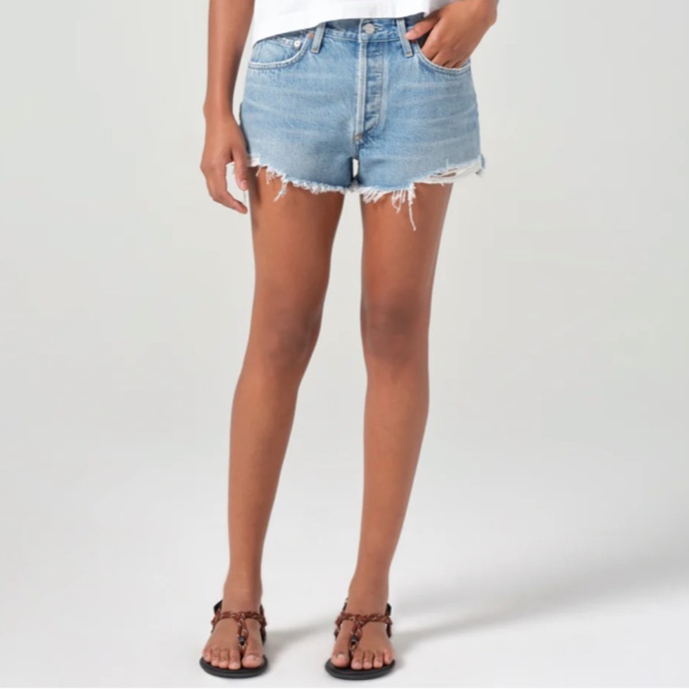 Agolde Light Blue Distressed Jean Shorts